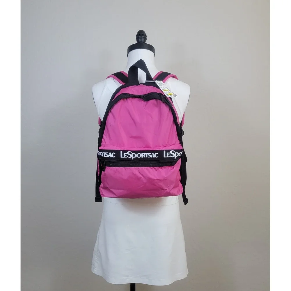LeSportsac Backpack Pink Spell Out Logo Webbing Lightweight Nylon Bag
